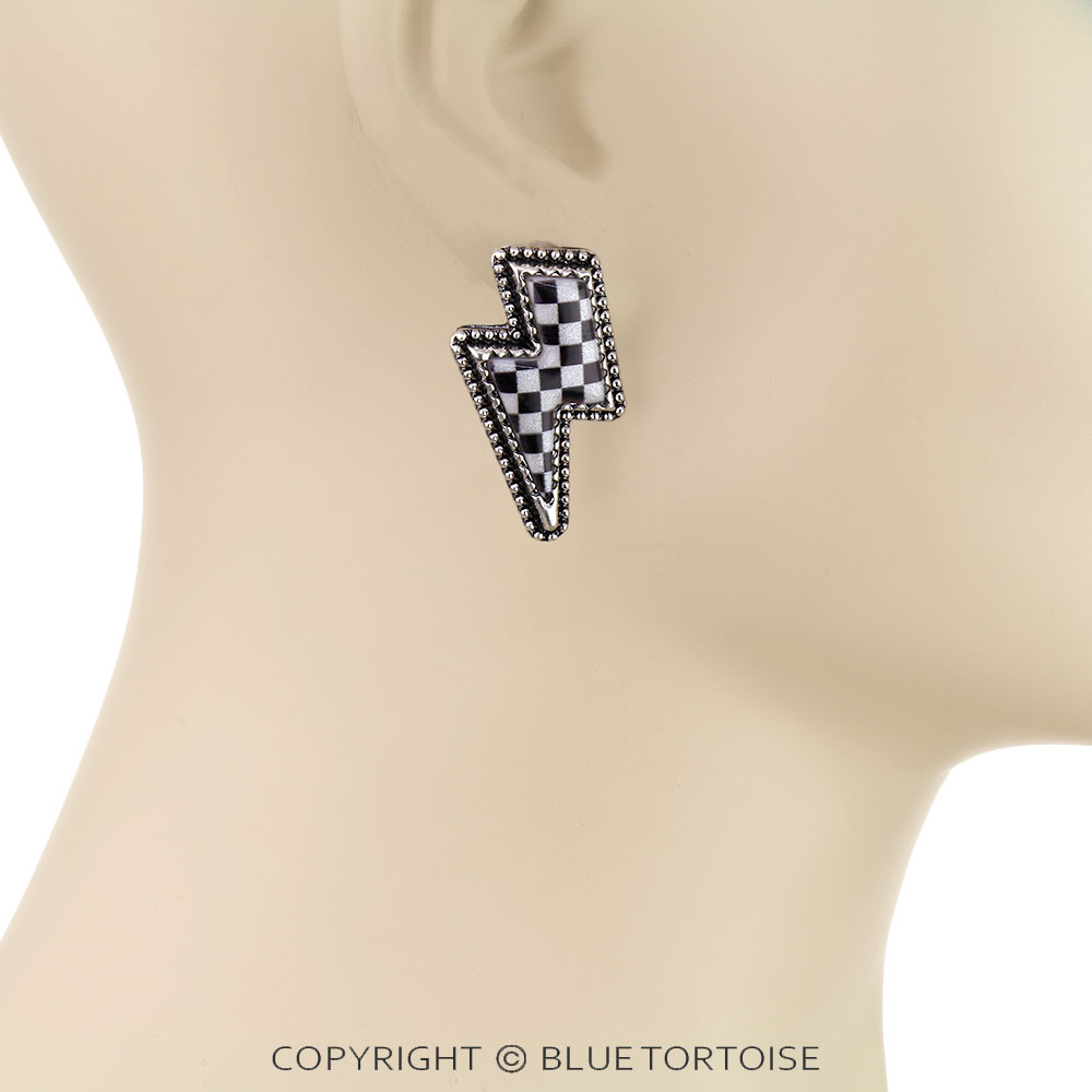 Checker Pattern Thunder Stud Earrings - Image 2
