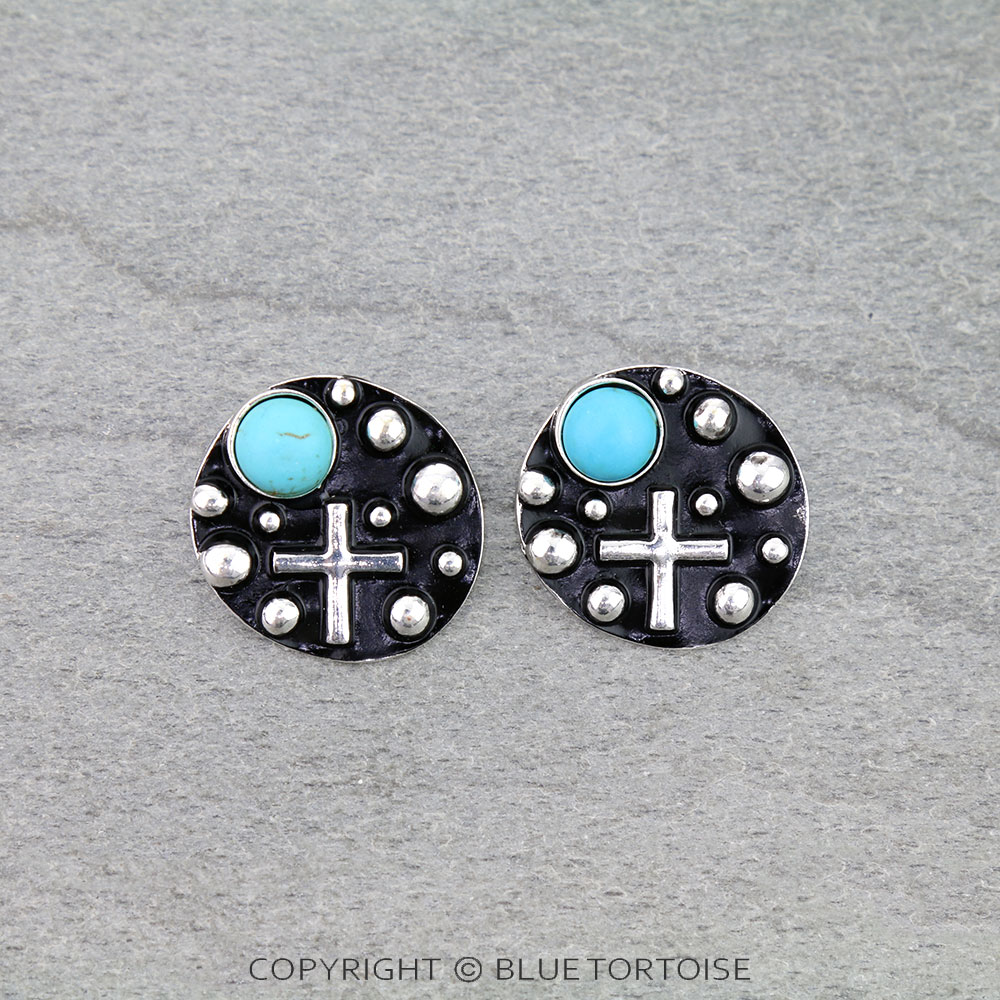 Western Cross Coin Stud Earrings