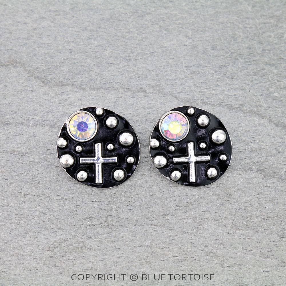 Western Cross Coin Stud Earrings
