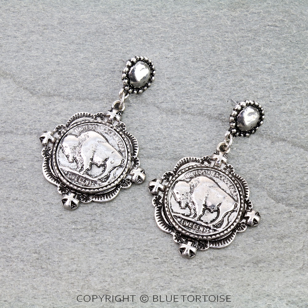 Western Buffalo Coin Stud Earrings