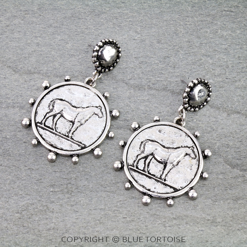 Western Horse Coin Stud Earrings