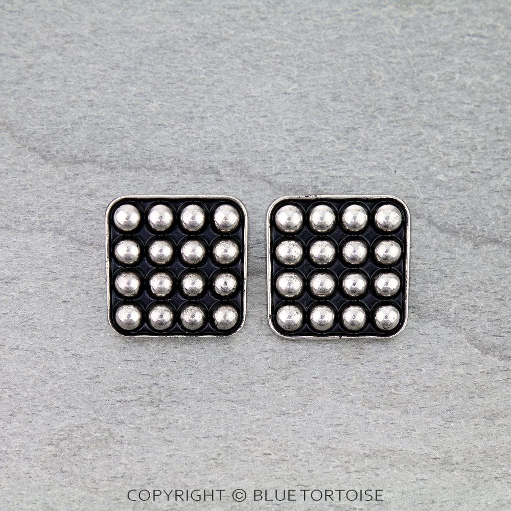 Western Square Metal Stud Earrings