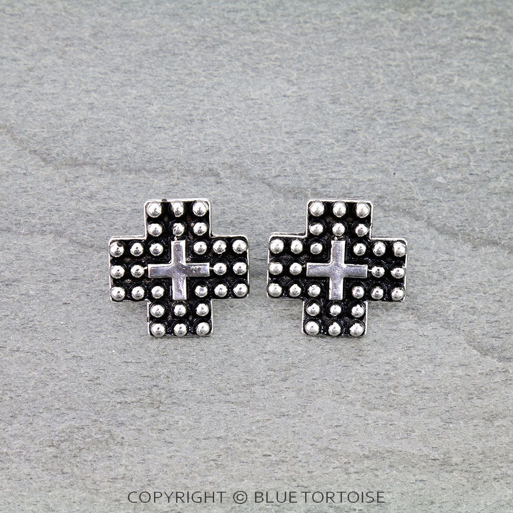 Western Cross Metal Stud Earrings