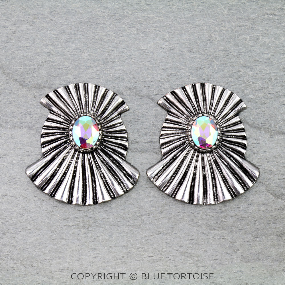 Western Concho Stone Stud Earrings