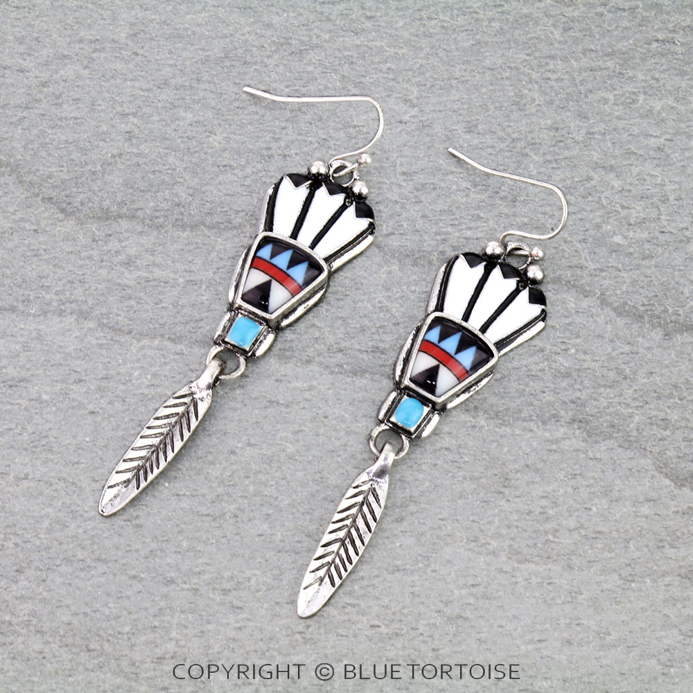 Native American Headdress Feather Dangle Earrings