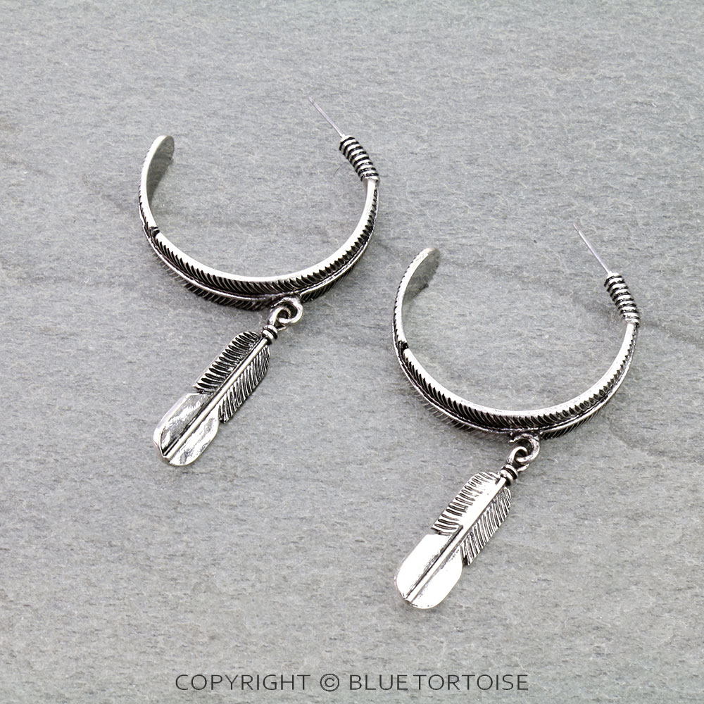 Western Metal Feather Hoop Earrings