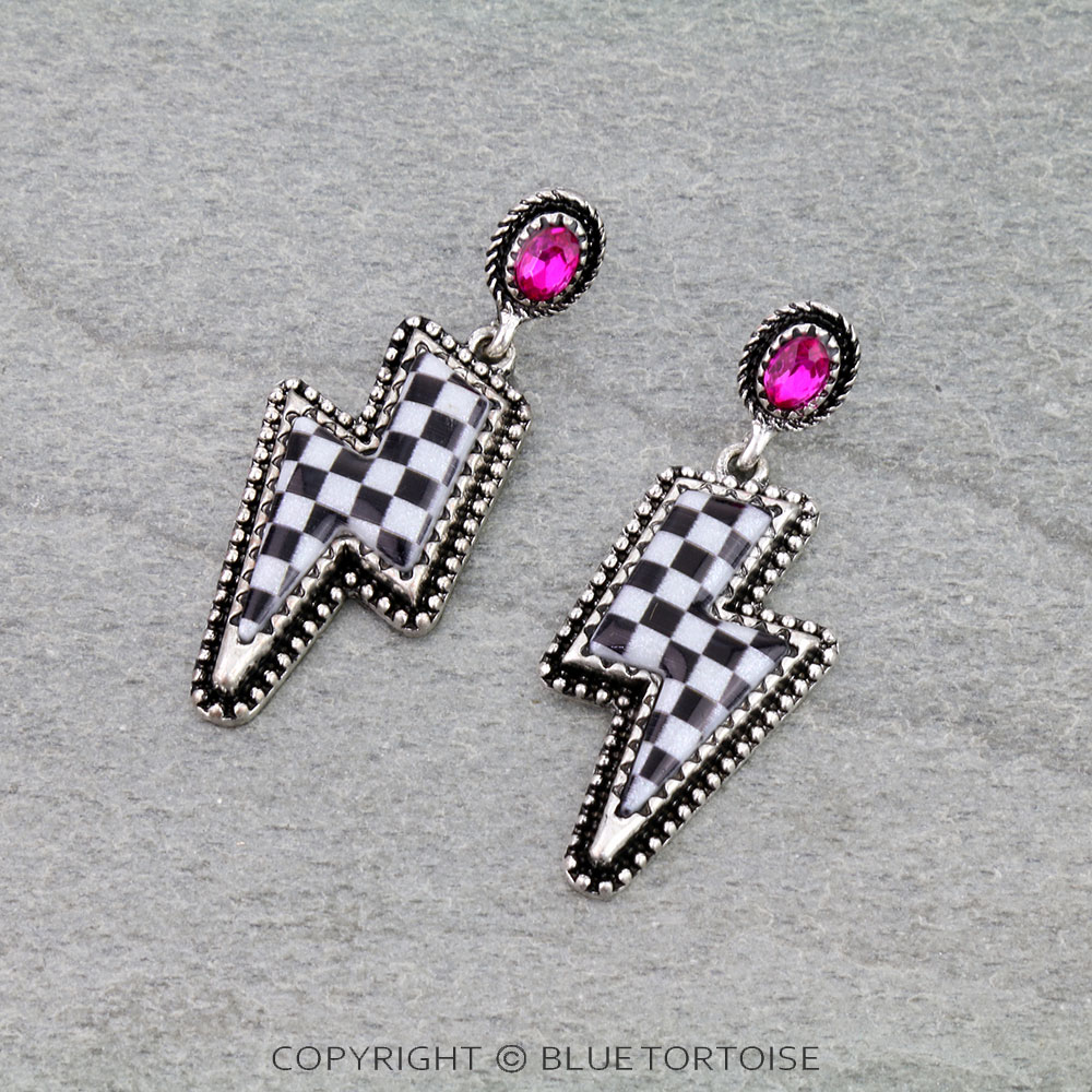 Checker Pattern Thunder Stone Stud Earrings