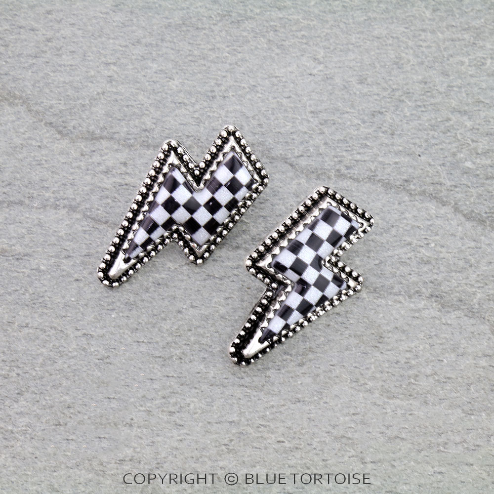 Checker Pattern Thunder Stud Earrings