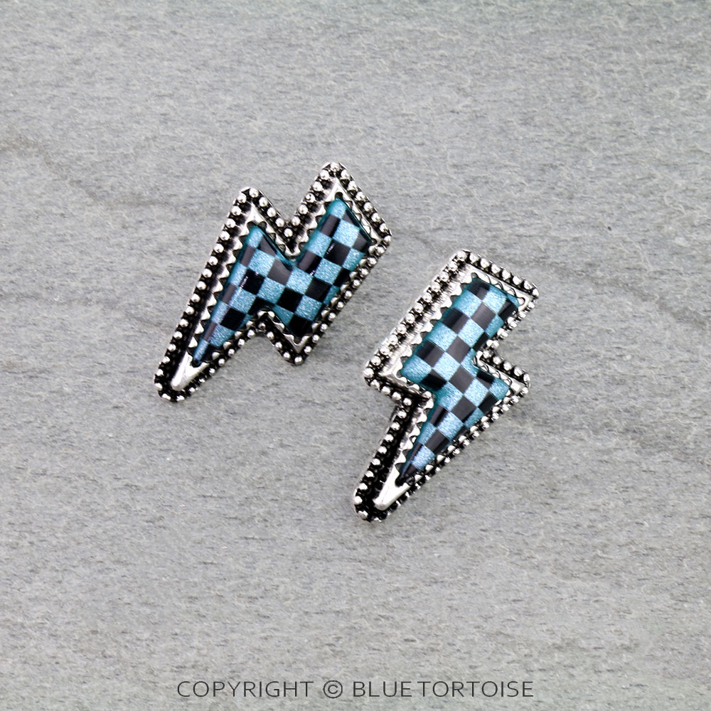 Checker Pattern Thunder Stud Earrings