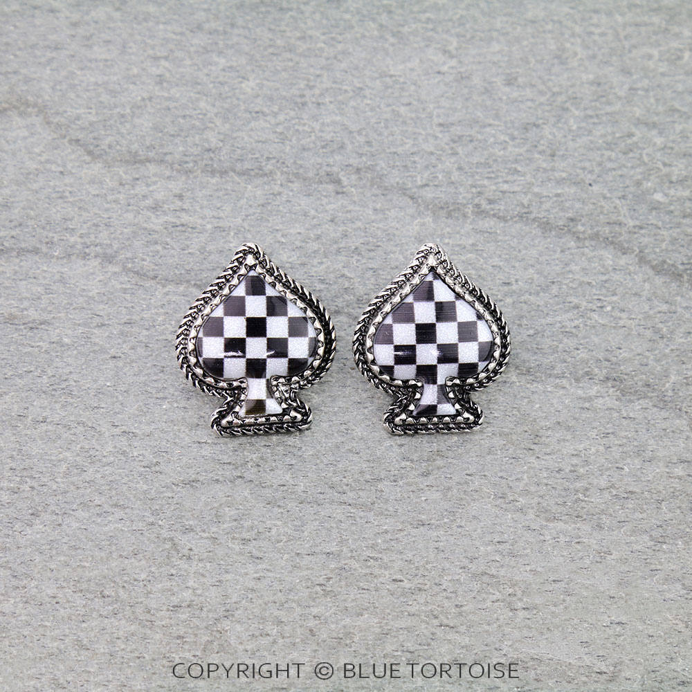 Checker Pattern Spade Stud Earrings