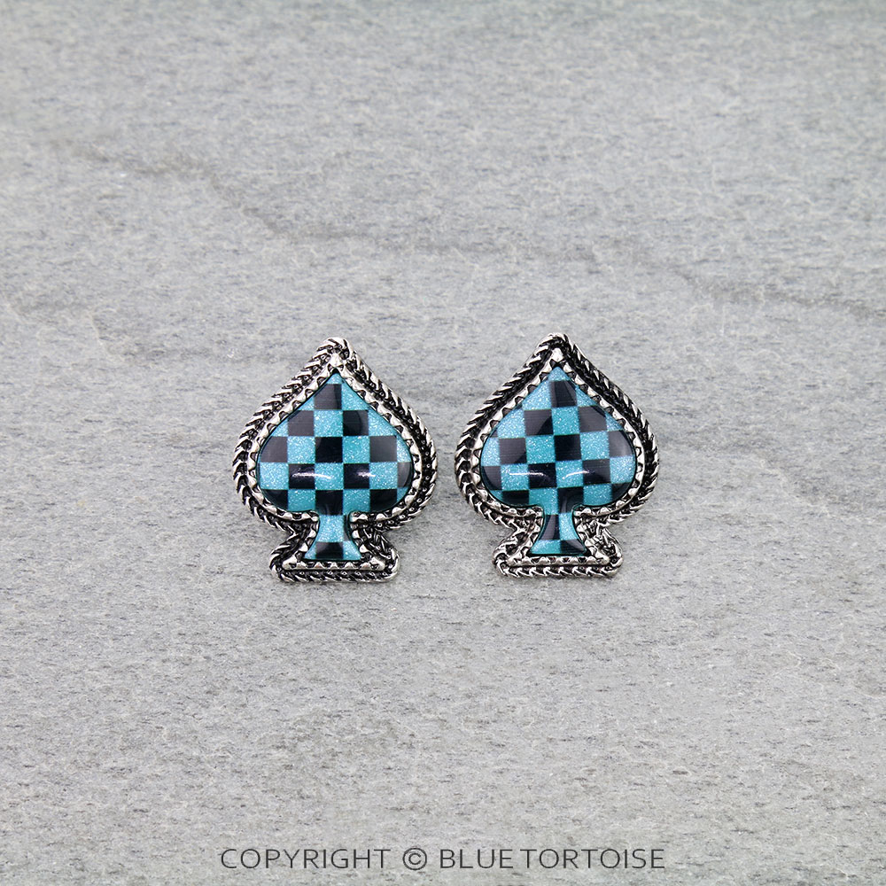Checker Pattern Spade Stud Earrings