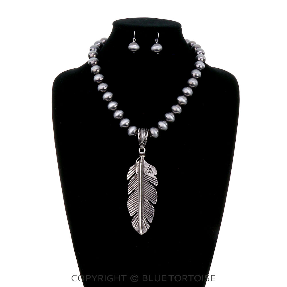 Western Feather Pendant Necklace Set - Image 2
