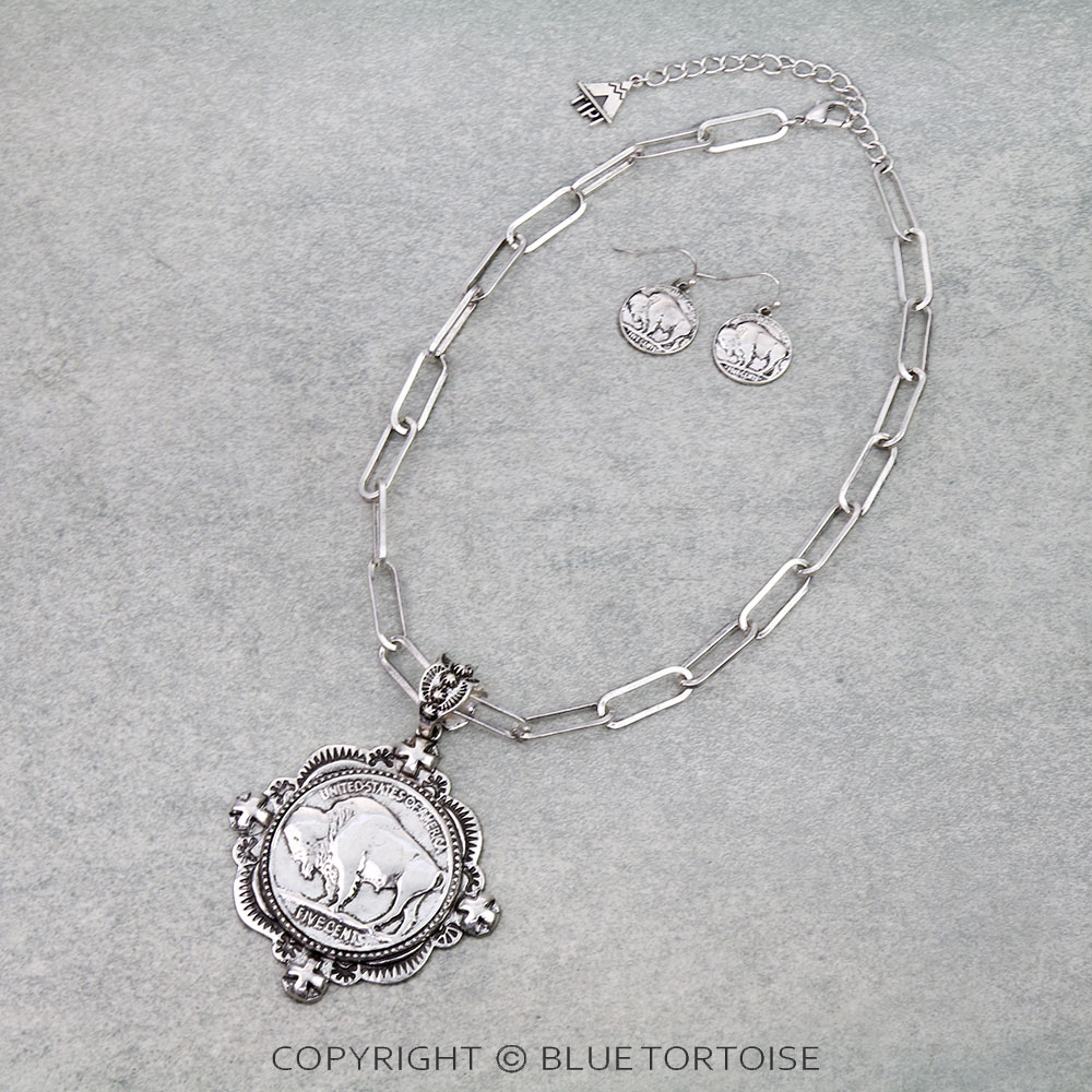 Western Buffalo Coin Necklace Set