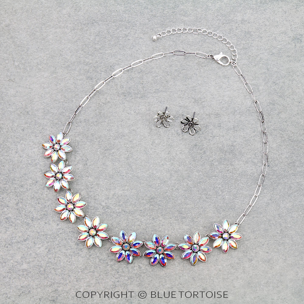 Western Flower Stone Statement Necklace Set