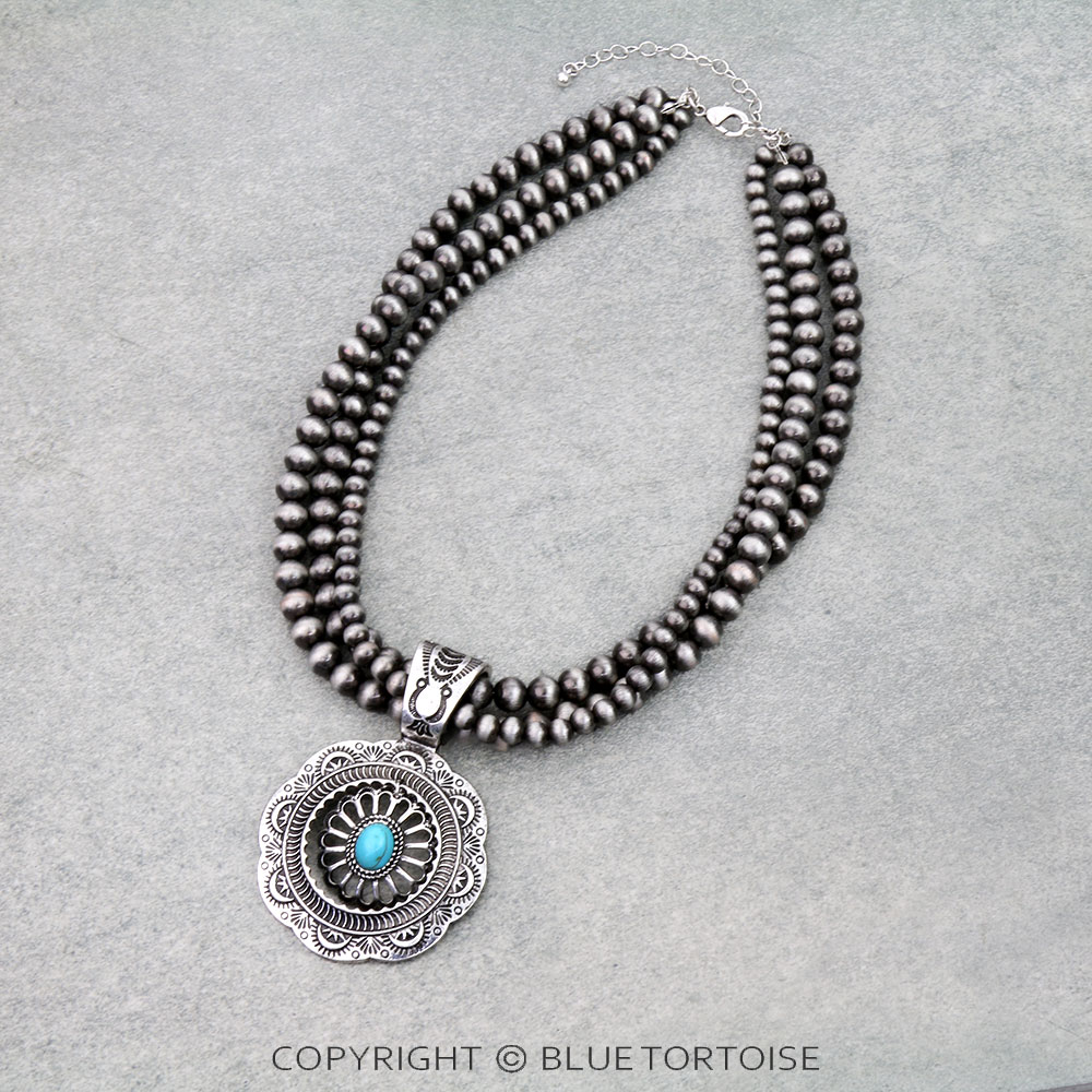 Western Concho Stone Pendant Necklace