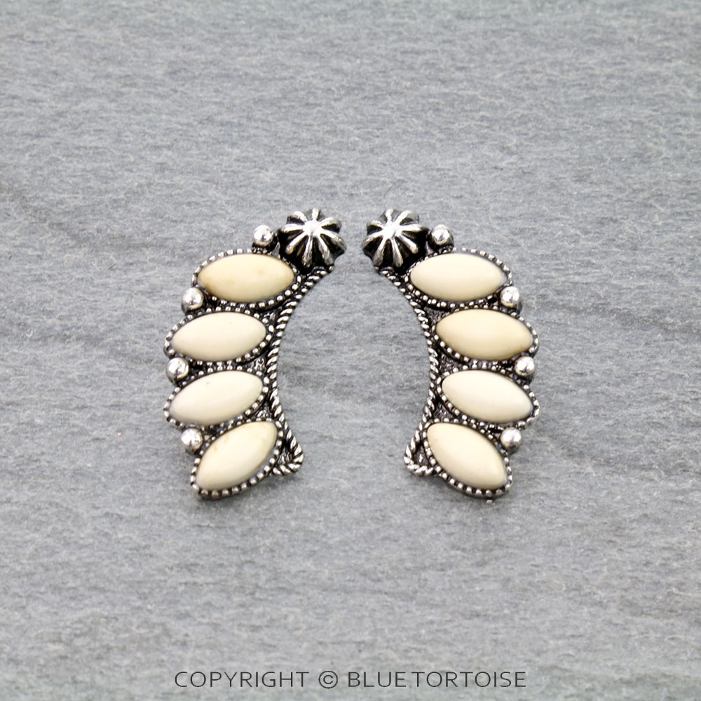 Western Concho Semi Stone Stud Earrings