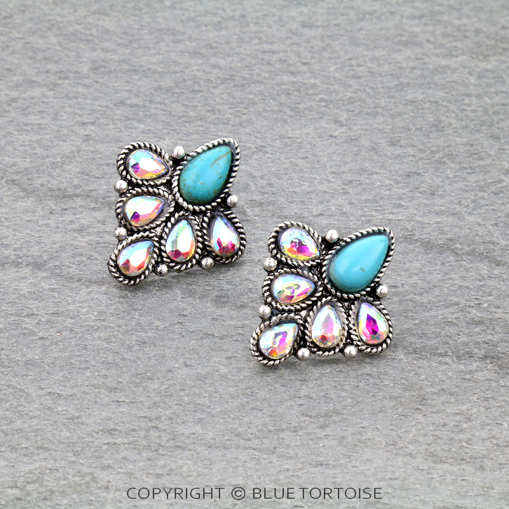 Western Teardrop Stone Stud Earrings
