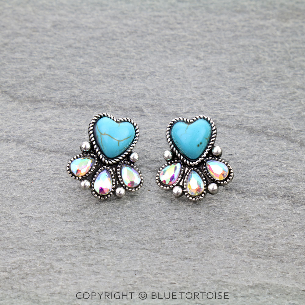 Western Heart Stone Stud Earrings