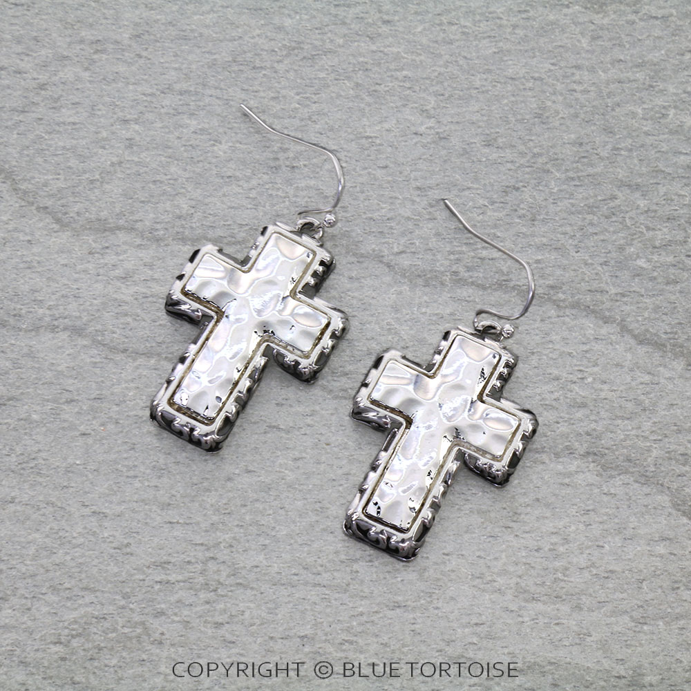 Tailored Filigree Cross Dangle Earrings