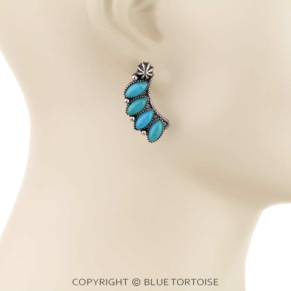 Western Concho Semi Stone Stud Earrings - Image 2