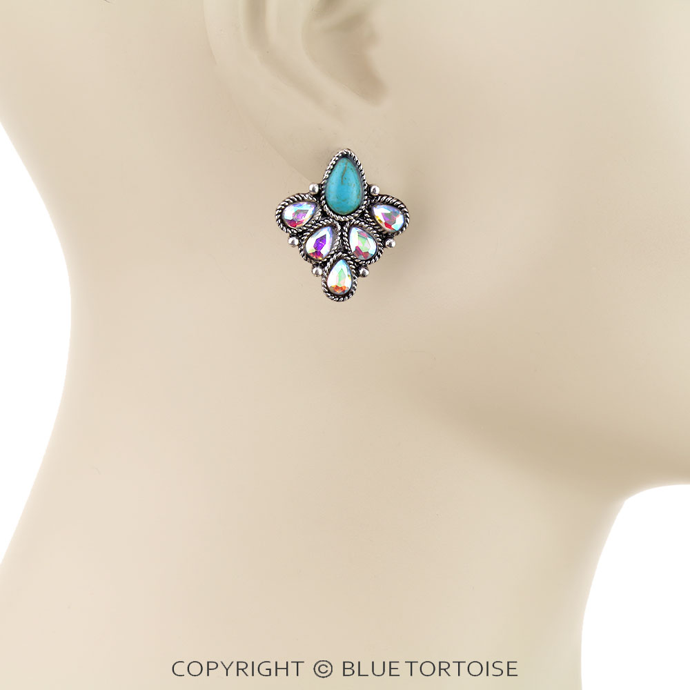 Western Teardrop Stone Stud Earrings - Image 2