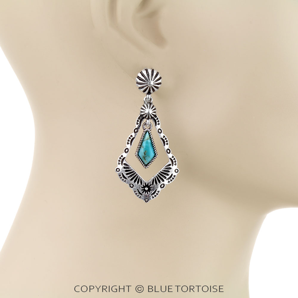 Western Aztec TXR Stone Stud Earrings - Image 2