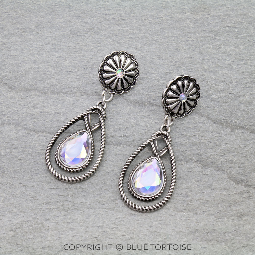 Teardrop Stone with Concho Stud Earrings
