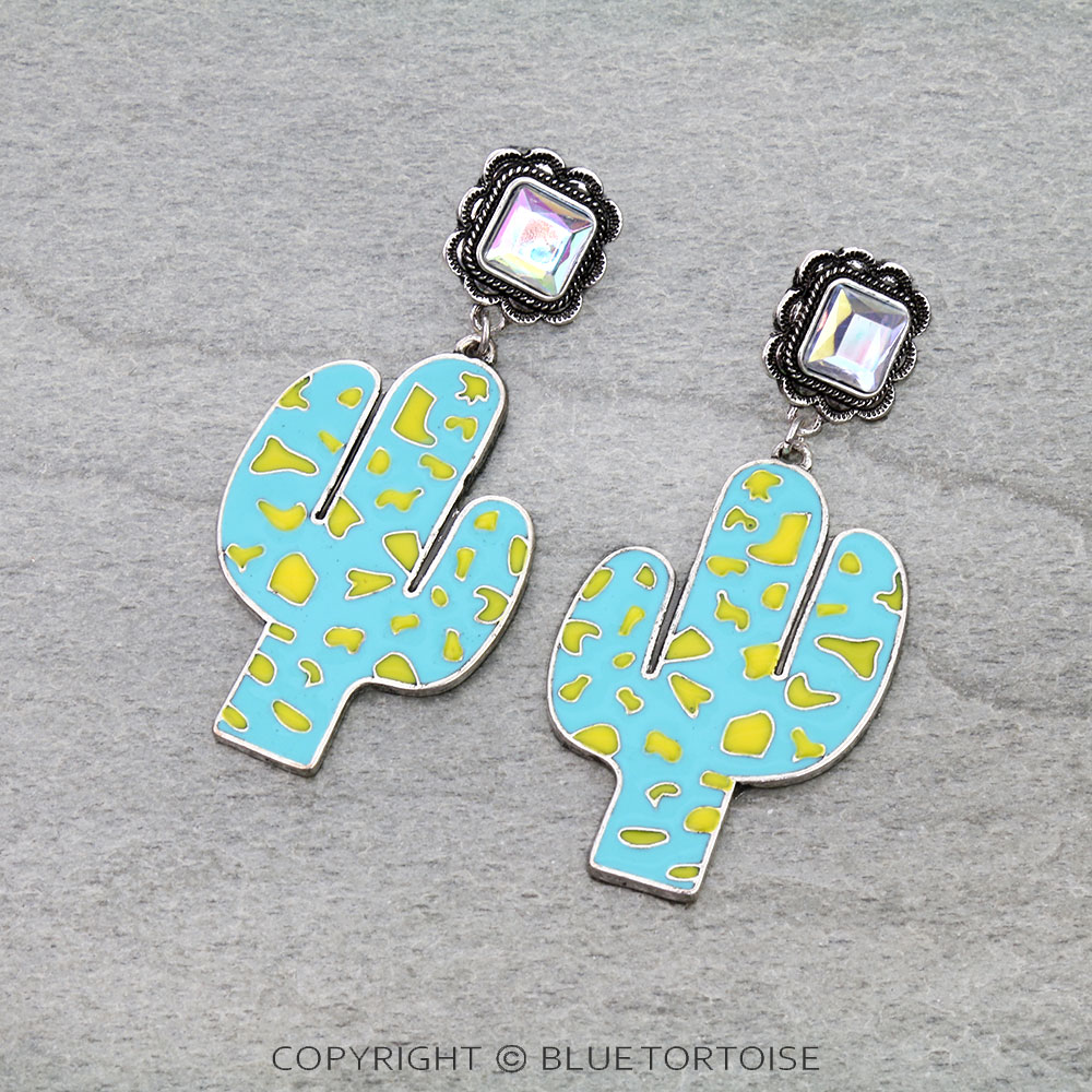 Cactus Neon Color Enamel Stud Earrings
