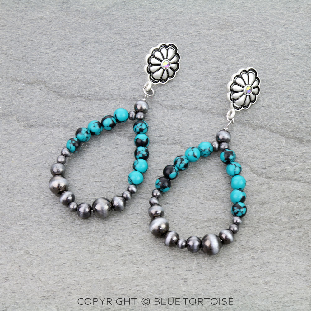 Navajo Style Pearl Teardrop with Concho Stud Earrings