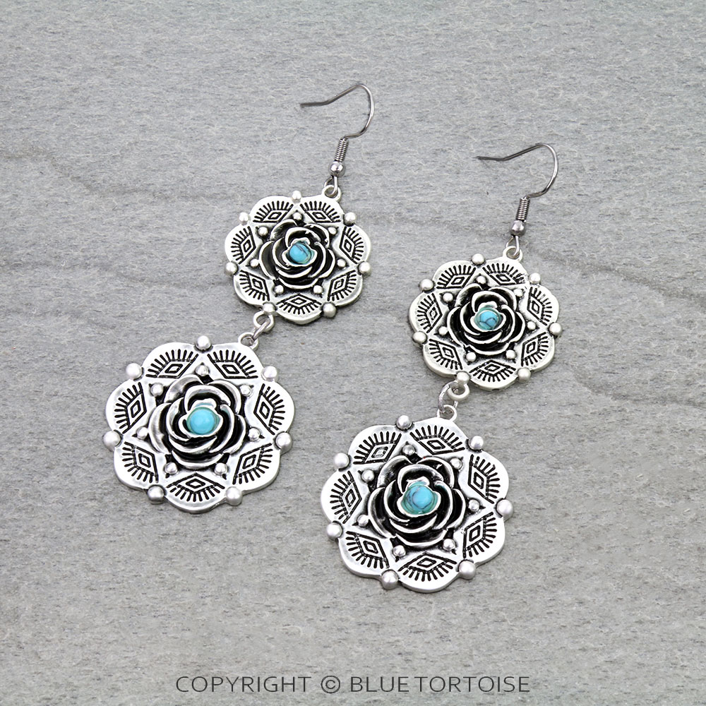 Western Flower Drop Dangle Earrings
