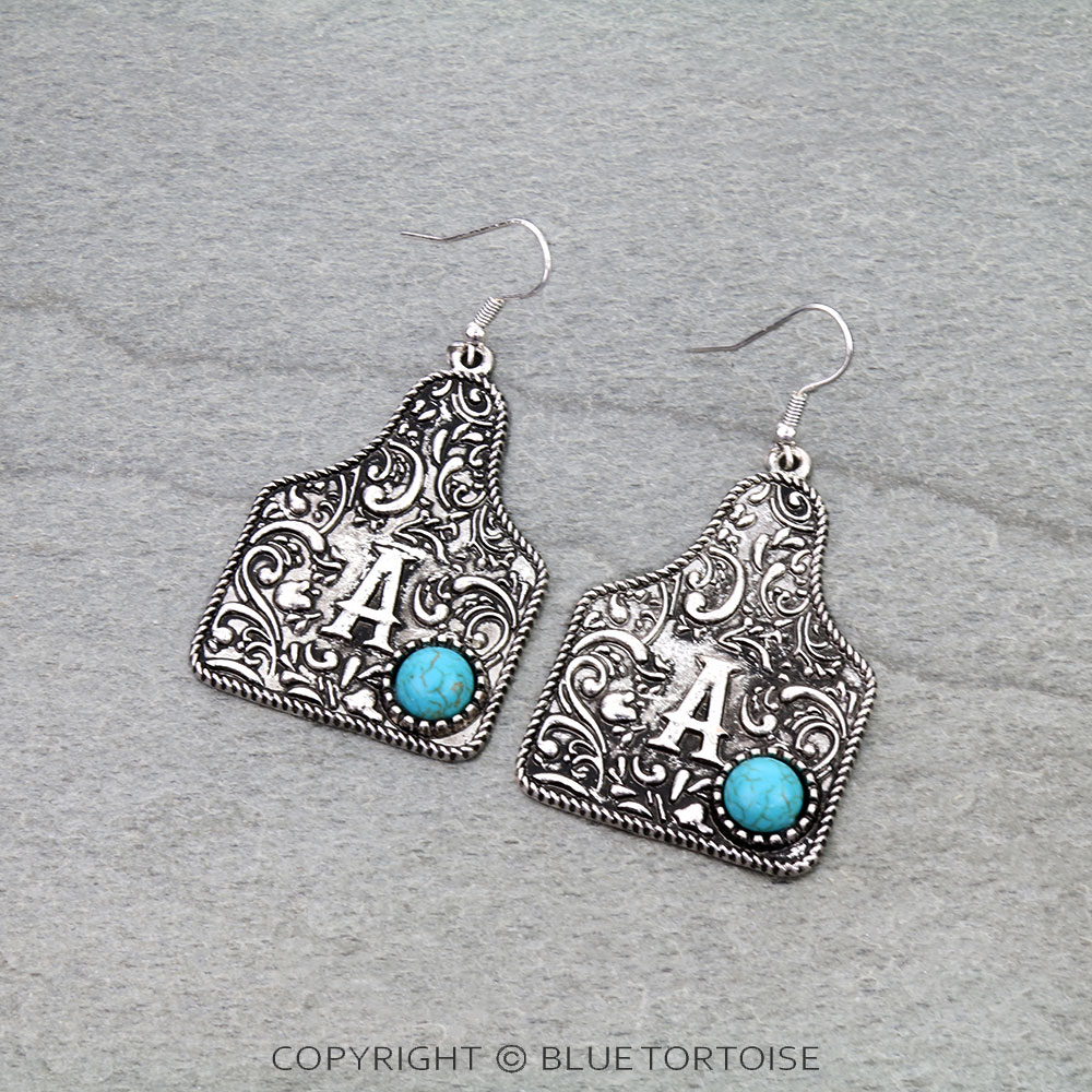 Ear Tag Initial A Dangle Earrings