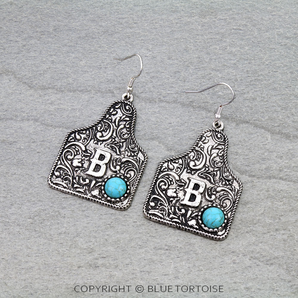 Ear Tag Initial B Dangle Earrings