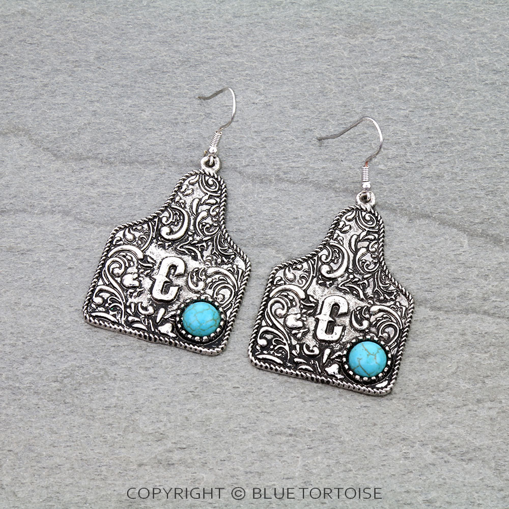Ear Tag Initial C Dangle Earrings