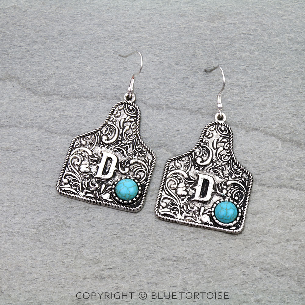 Ear Tag Initial D Dangle Earrings