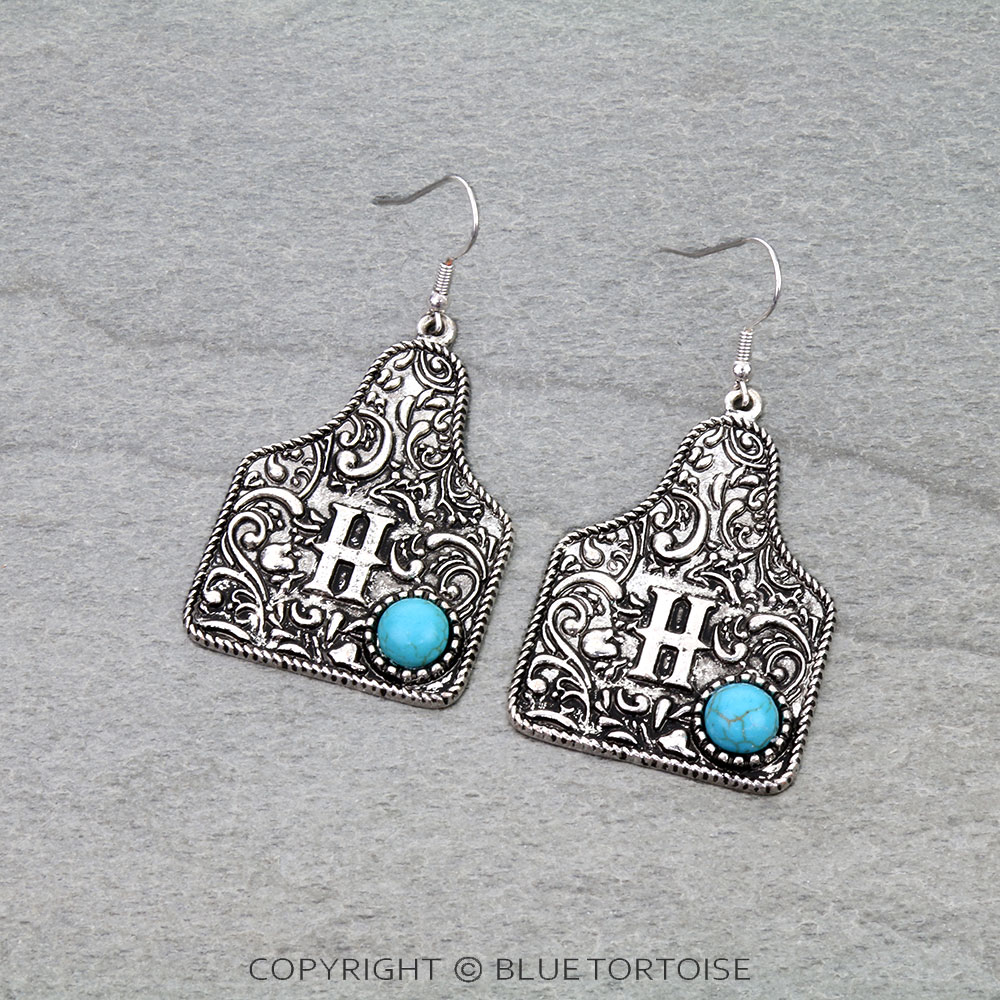 Ear Tag Initial H Dangle Earrings