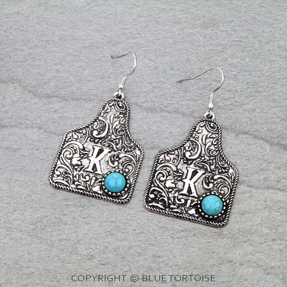 Ear Tag Initial K Dangle Earrings
