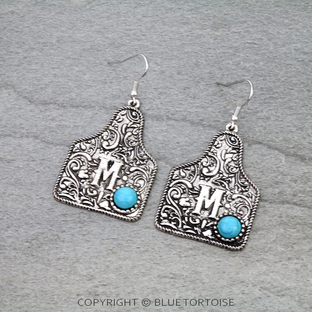 Ear Tag Initial M Dangle Earrings