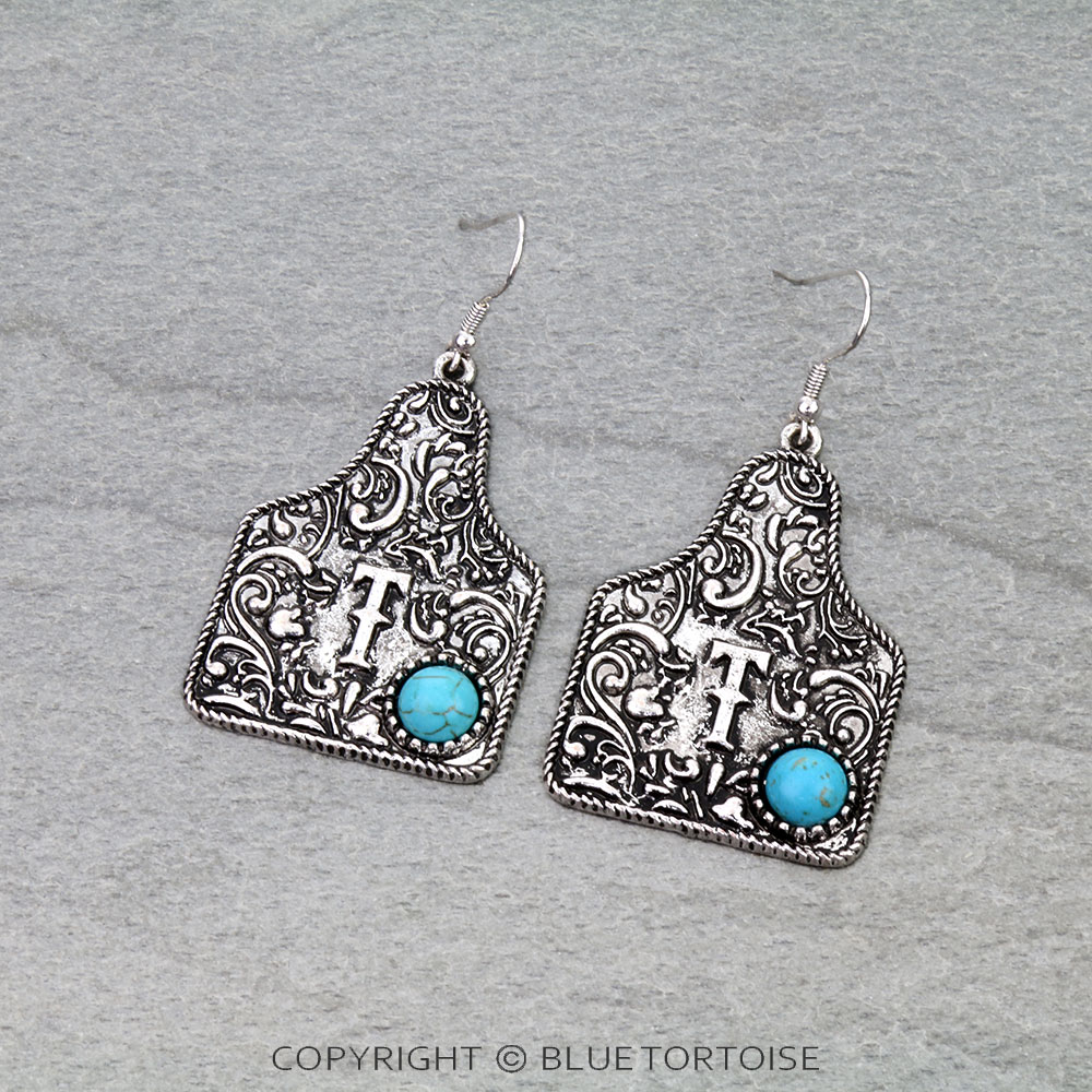 Ear Tag Initial T Dangle Earrings