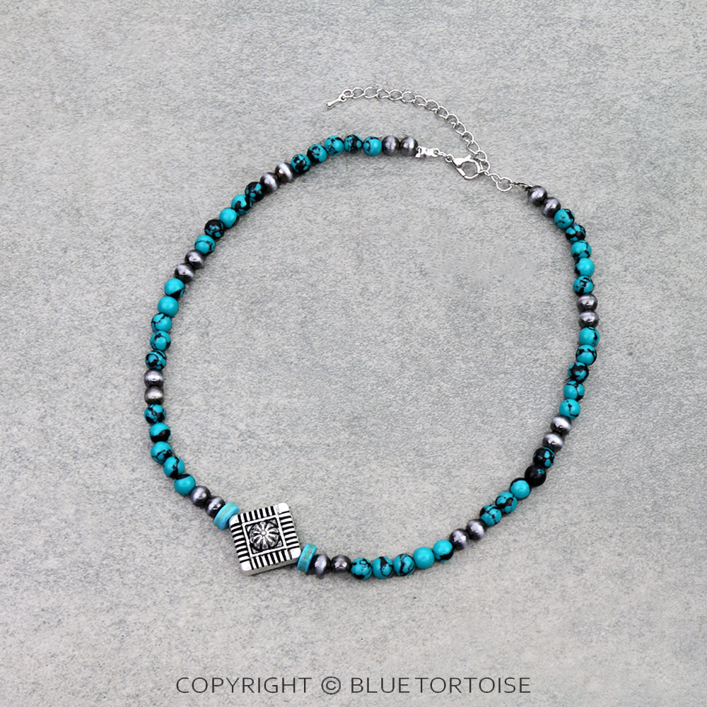 Navajo Style Pearl & Bead with Concho Choker