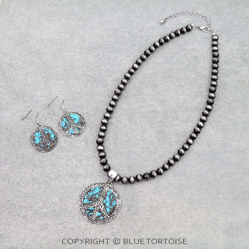 Peace Stone Pendant Necklace Set