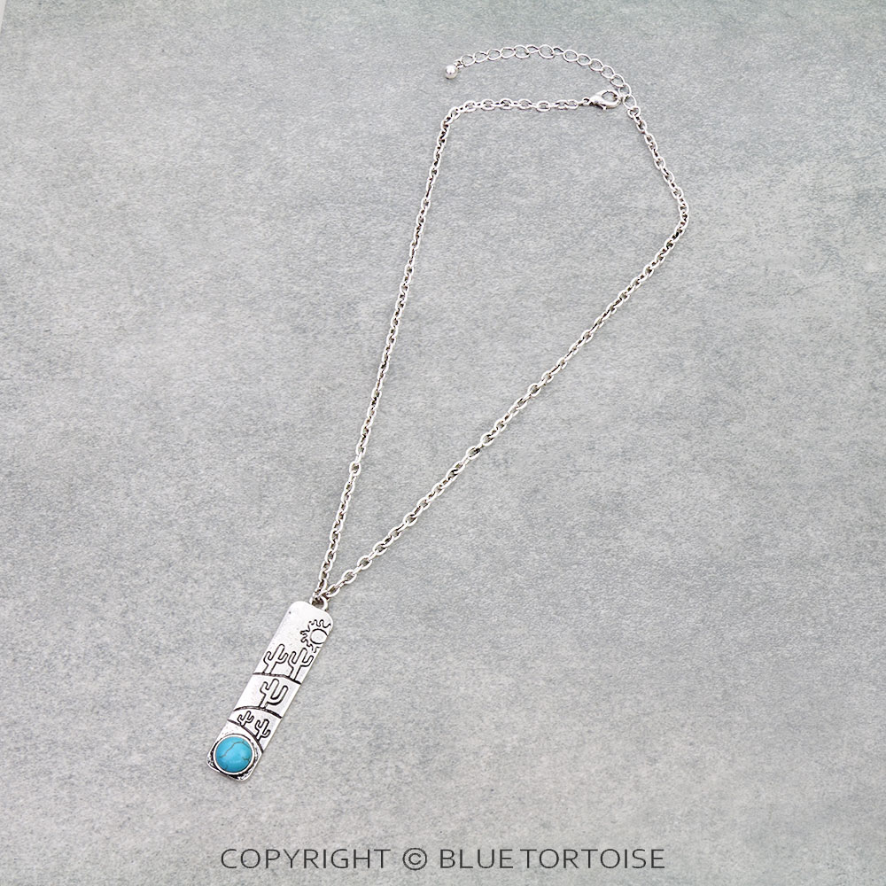 Western Cactus Scenery Bar Necklace