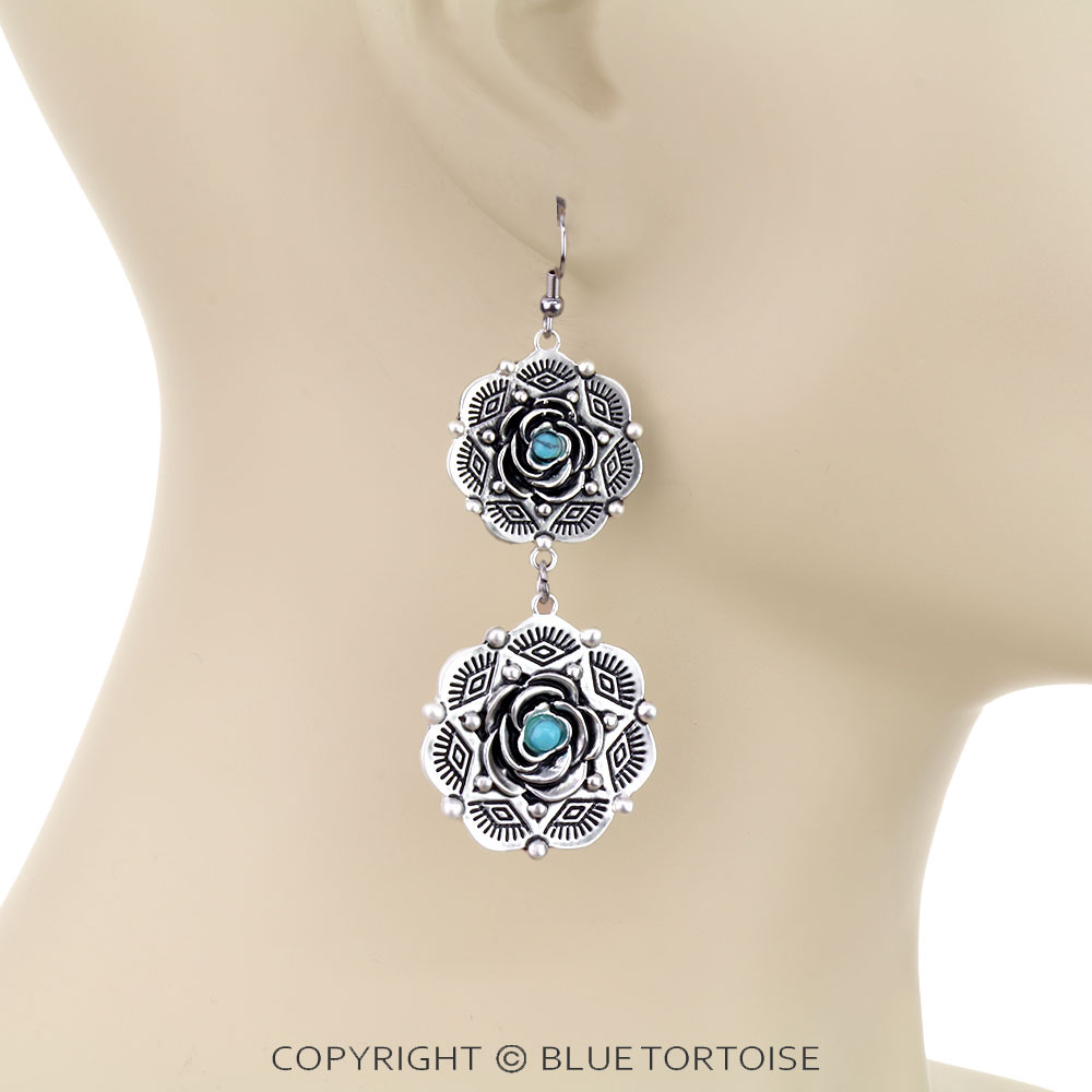 Western Flower Drop Dangle Earrings - Image 2