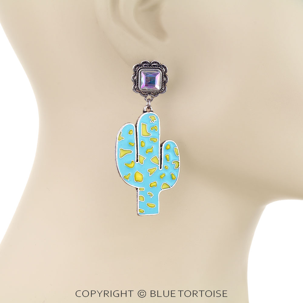 Cactus Neon Color Enamel Stud Earrings - Image 2