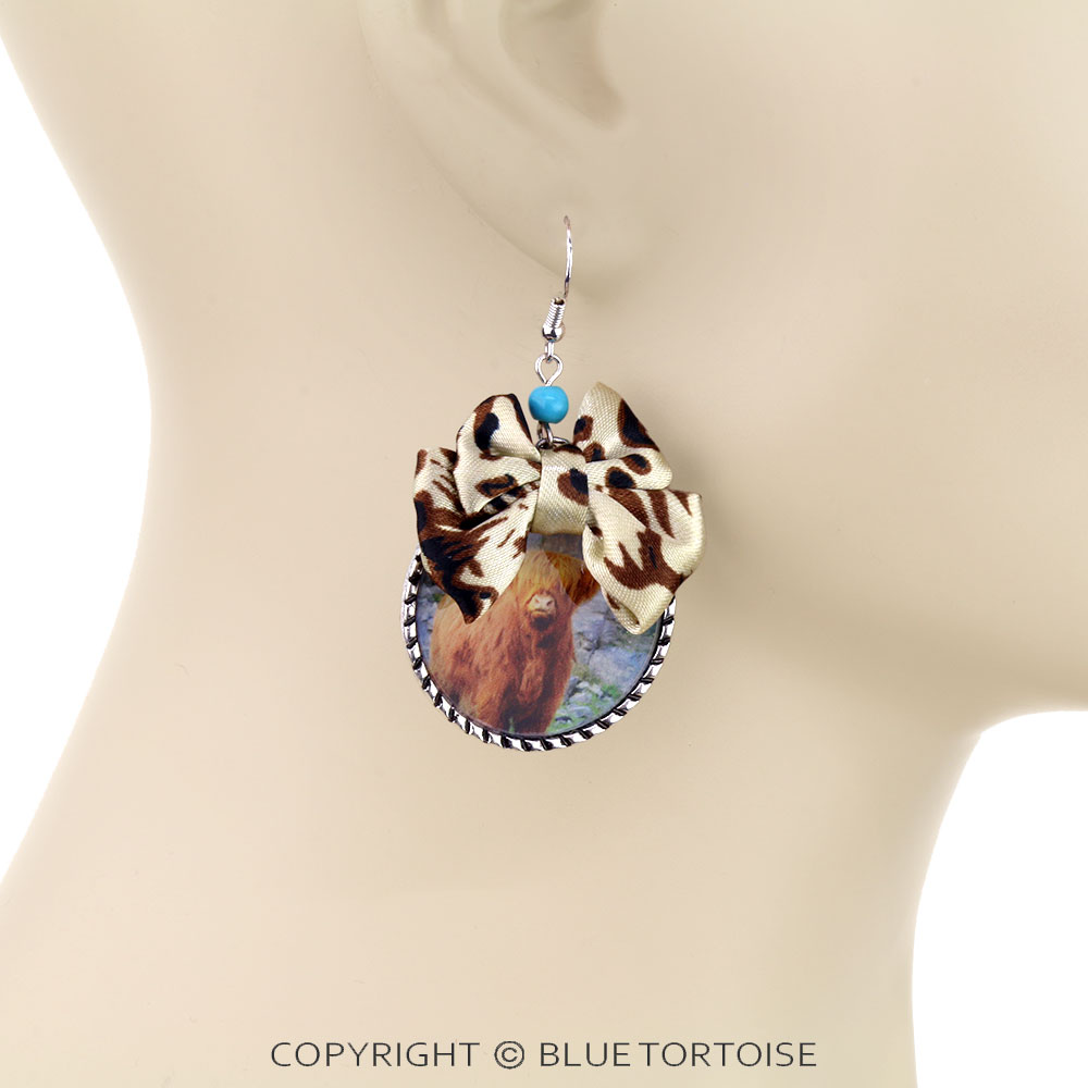 Highland Cow with Ribbon Dangle Earrings - Image 2