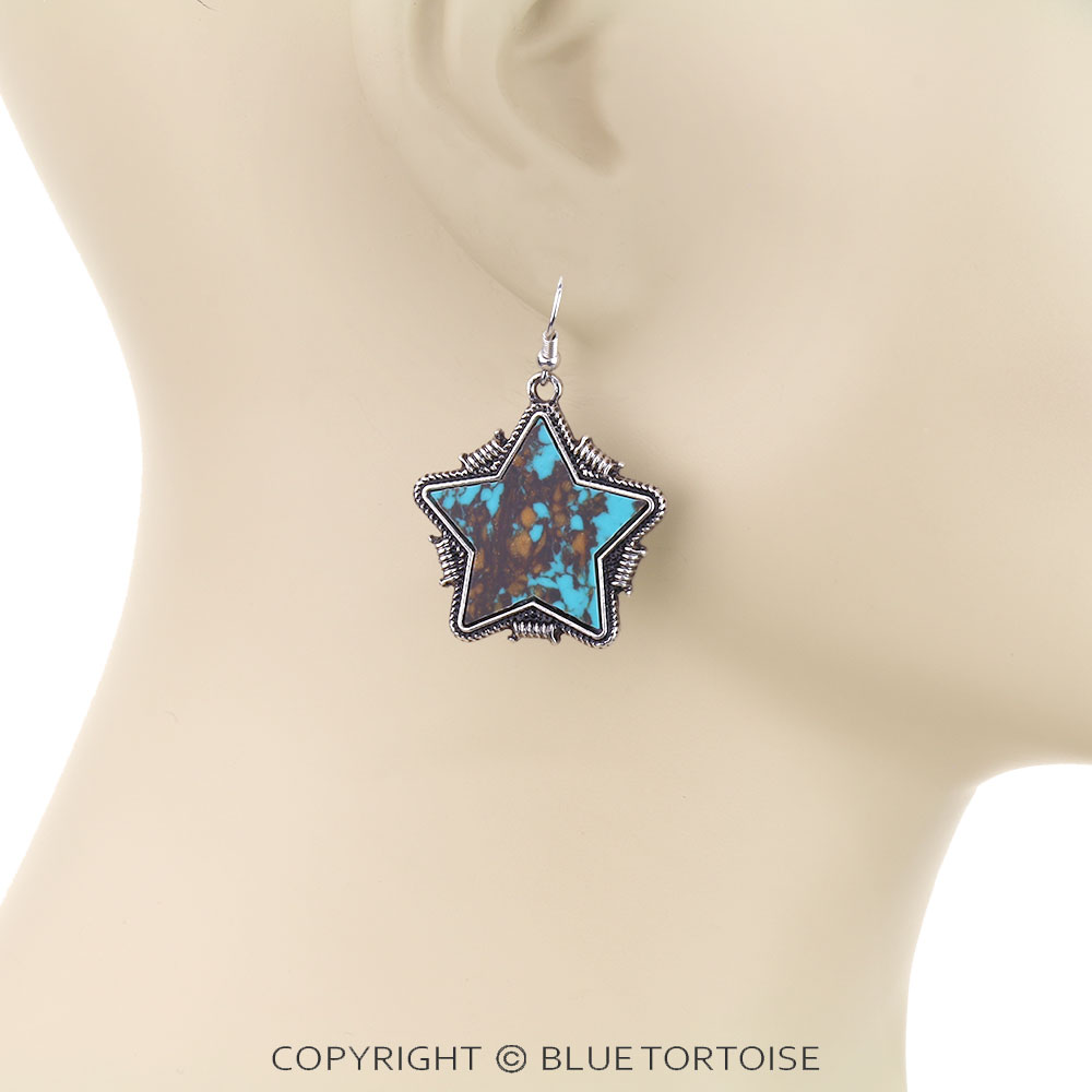 Barbed TXR Star Stone Dangle Earrings - Image 2