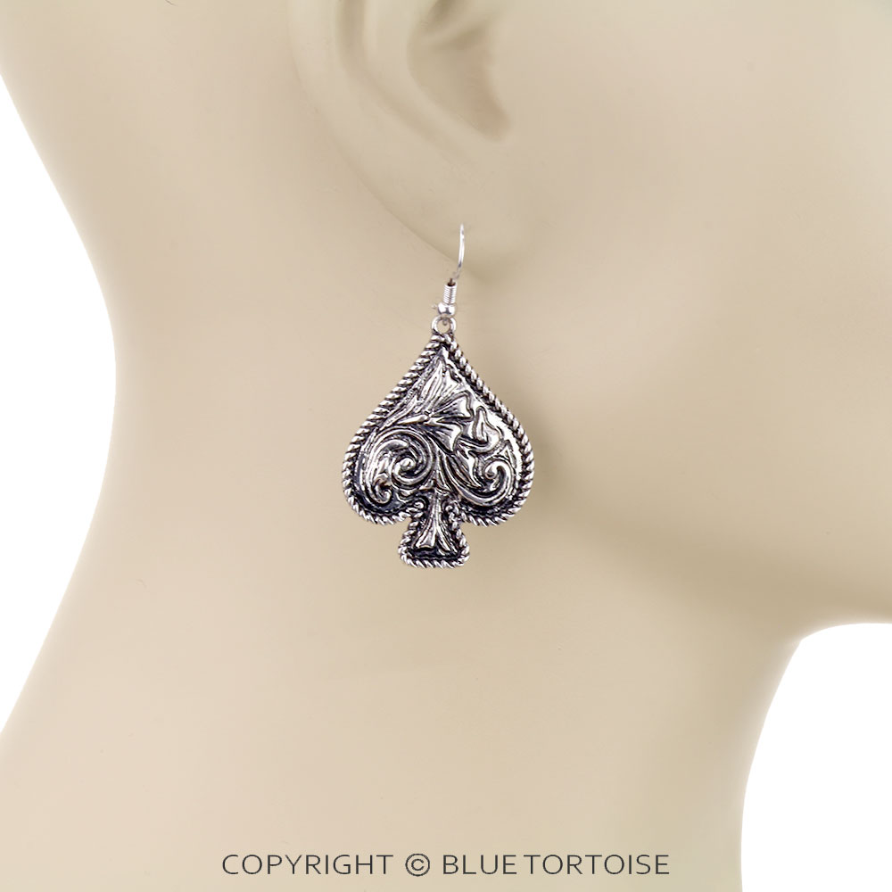 Spade Filigree Dangle Earrings - Image 2