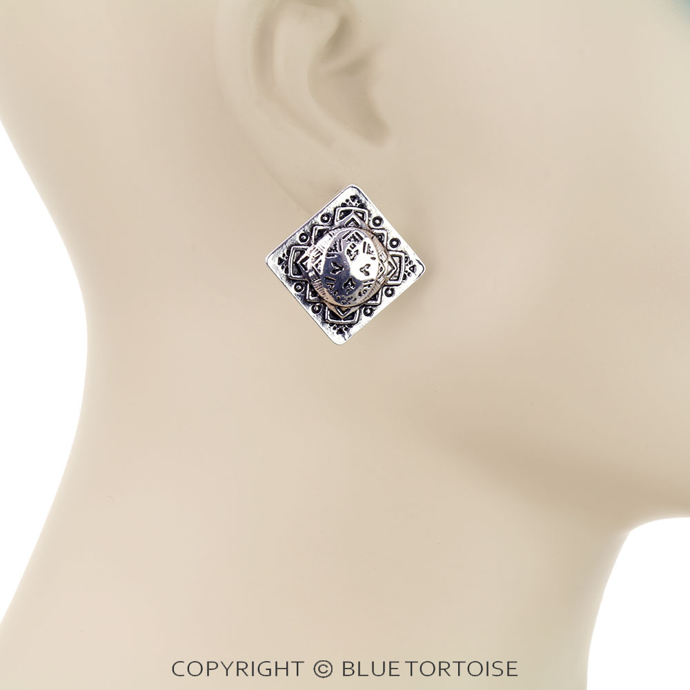 Western TXR Square Engraving Stud Earrings - Image 2