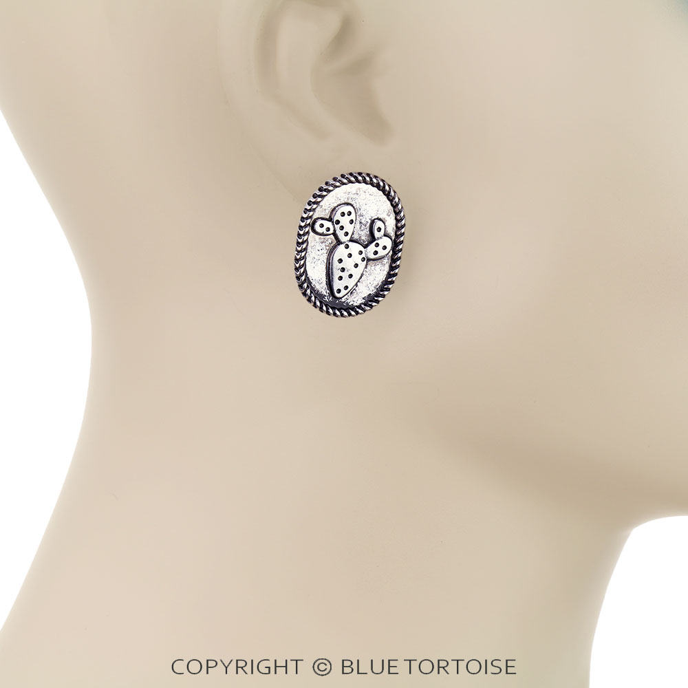 Western Twisted TXR Cactus Stud Earrings - Image 2