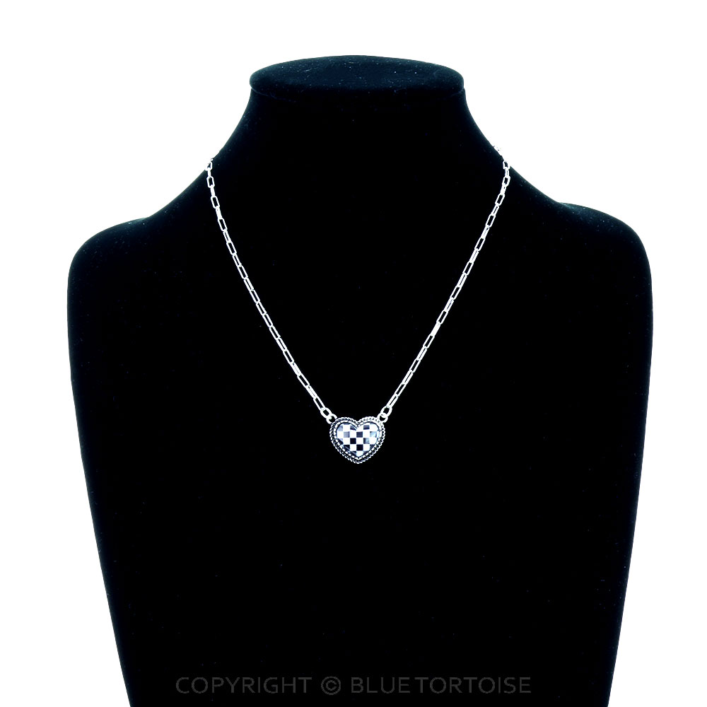 Checker Pattern Heart Necklace - Image 2