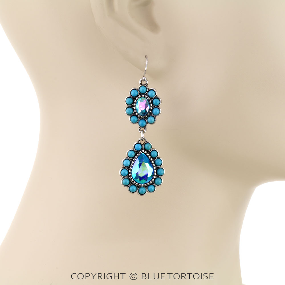 Western Teardrop Stone Dangle Earrings - Image 2